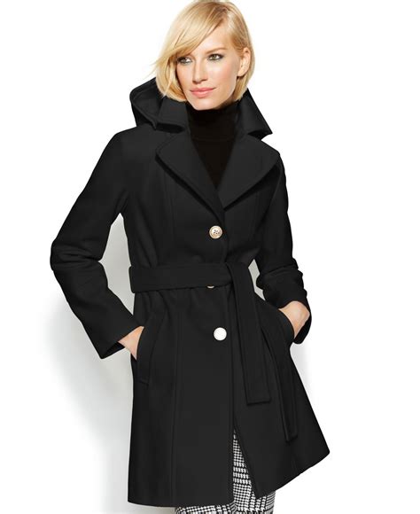 michael kors plaid black and white coat|Michael Kors black winter coat.